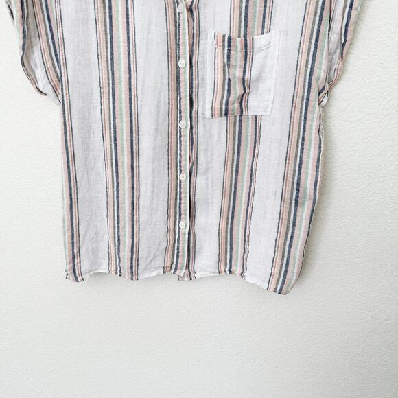 [Sanctuary] White Striped Shimmer Thread Linen Blend Boyfriend Shirt Sz Medium M - Picture 8 of 11